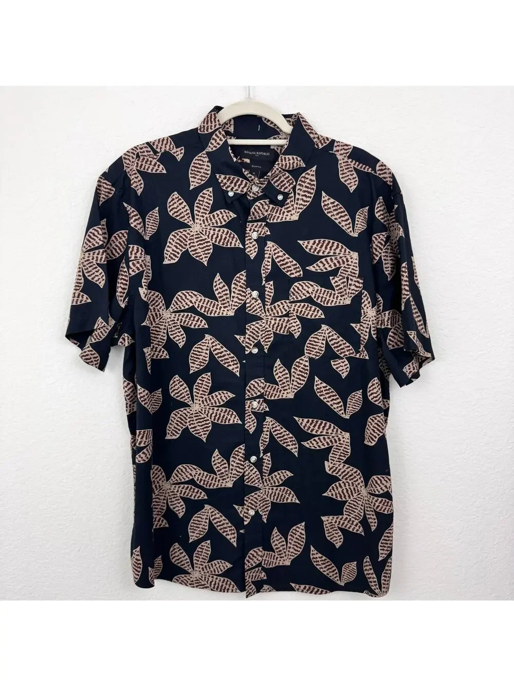 Banana Republic Mens Slim Soft Wash Short Sleeve Shirt Size XL Cotton Tropical